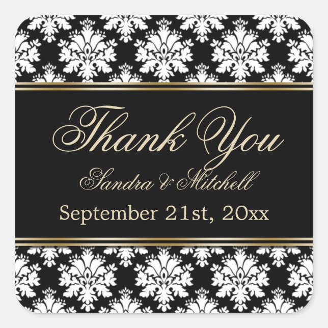 Pegatina Cuadrada Damak blanco y negro Gracias (Anverso)