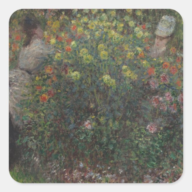 Pegatina Cuadrada Damas de flores Monet 1875 (Anverso)