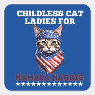Pegatina Cuadrada Damas De Gato Infantiles Azules Para Kamala Harris