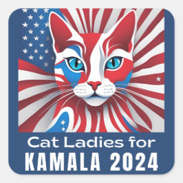 Pegatina Cuadrada Damas de gato para los demócratas de Kamala 2024