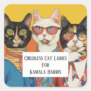 Pegatina Cuadrada Damas De Gato Sin Niños Para Kamala