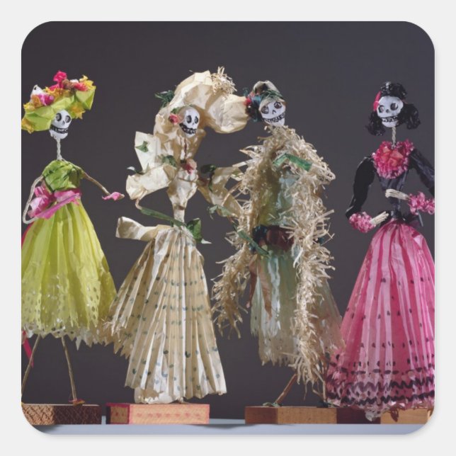 Pegatina Cuadrada Damas del Día de los Muertos, de Oaxaca (Anverso)