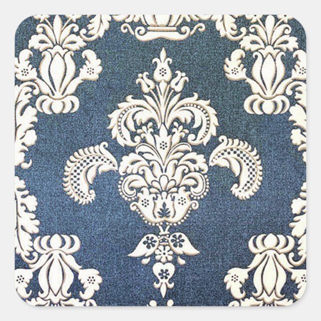 Pegatina Cuadrada damasco azul (Anverso)