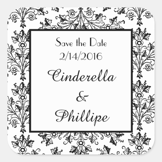 Pegatina Cuadrada Damasco editable Guardar la Floral de la fecha de  (Anverso)