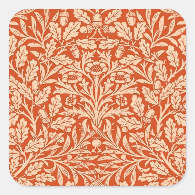 Pegatina Cuadrada Damasco floral de Art Nouveau, Naranja mandarín (Anverso)