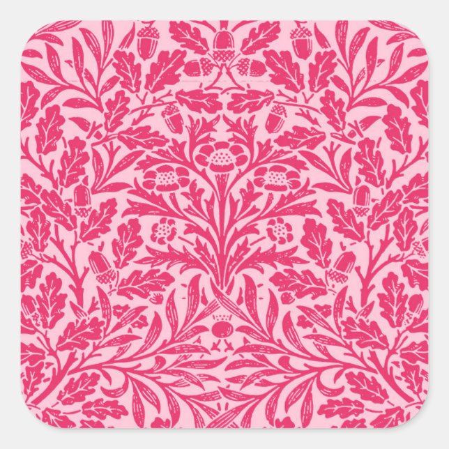Pegatina Cuadrada Damasco floral de estilo Art Nouveau, rosa fucsia (Anverso)