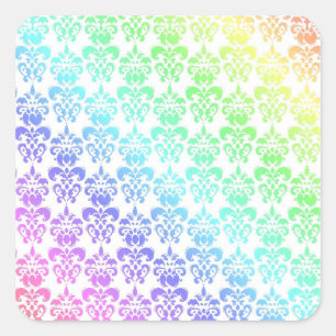 Pegatina Cuadrada Damasco moderno de arcoiris pastel