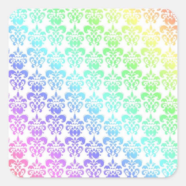 Pegatina Cuadrada Damasco moderno de arcoiris pastel (Anverso)