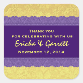 Pegatina Cuadrada Damasco morado y amarillo Gracias Boda R322