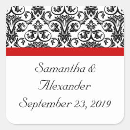 Pegatina Cuadrada Damasco negro/blanco con acento rojo salvaje