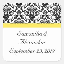 Pegatina Cuadrada Damasco negro/blanco con amarillo vibrante