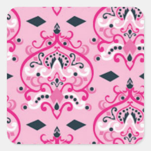 Pegatina Cuadrada Damasco rosa y negro