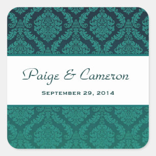 Pegatina Cuadrada Damasco verde verde azulado de dos tonos que casa