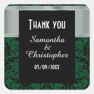 Pegatina Cuadrada damasco verde y negro gracias