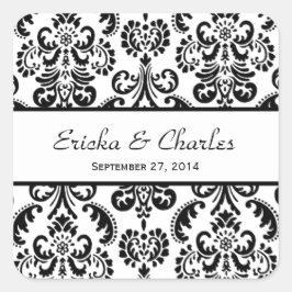 Pegatina Cuadrada Damask boda negro y blanco V04