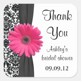 Pegatina Cuadrada Damask Pink Daisy Boda Bridal Shower