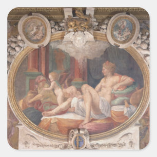 Pegatina Cuadrada Danae que recibe la ducha del oro