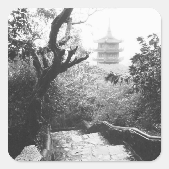 Pegatina Cuadrada Danang Vietnam, Temple View Marble Mountain (Anverso)