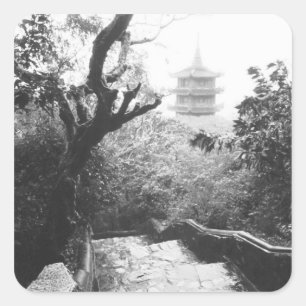 Pegatina Cuadrada Danang Vietnam, Vista de templo Montaña de Mármol