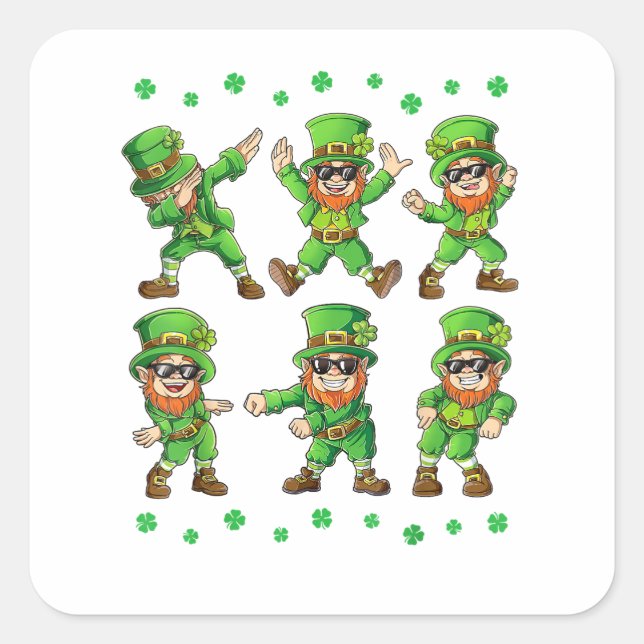 Pegatina Cuadrada Dancing Leprechauns St Patrick's Day (Anverso)