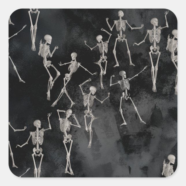Pegatina Cuadrada Dancing Skeletons Halloween (Anverso)