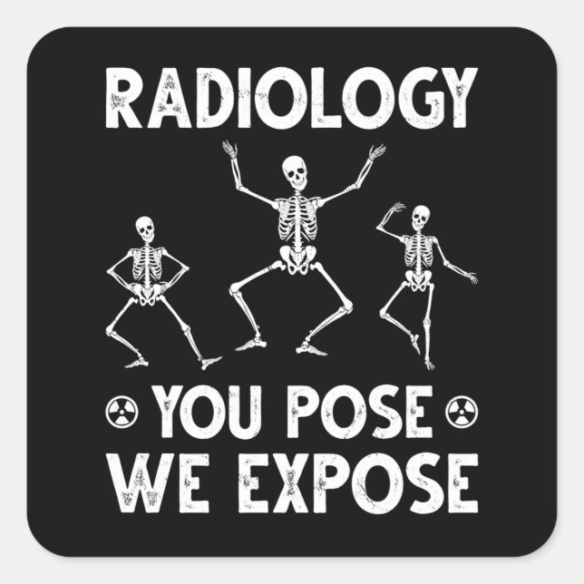 Pegatina Cuadrada Dancing Skeletons Xray Radiology Humor (Anverso)