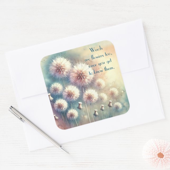Pegatina Cuadrada Dandelion Blowball & Cita (Sobre)