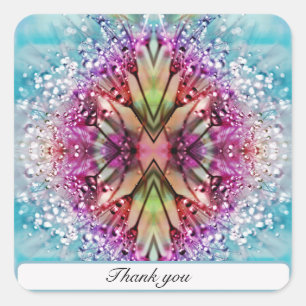 Pegatina Cuadrada Dandelion colorido cubierto de rocío
