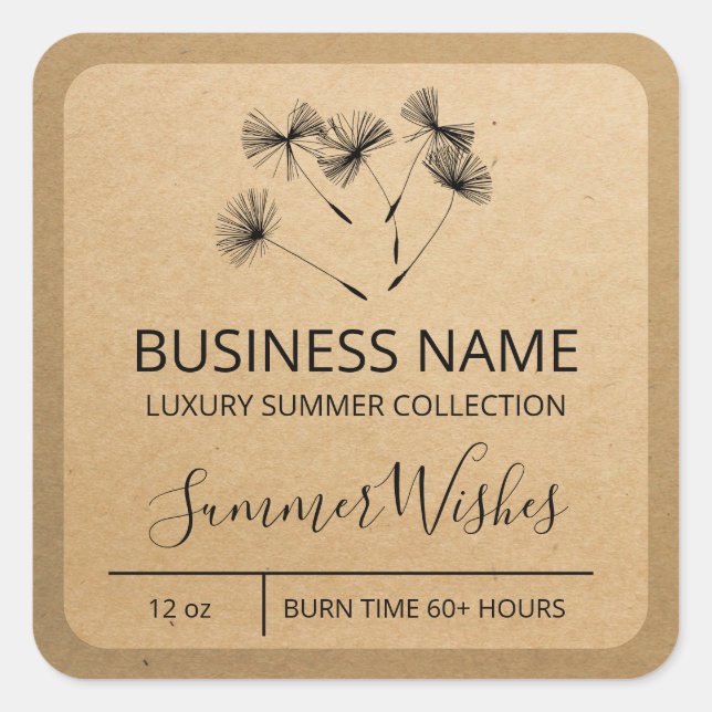 Pegatina Cuadrada Dandelion Seed Kraft Papel de soja (Anverso)