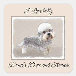 Pegatina Cuadrada Dandie Dinmont Terrier Pintura Original De Perro