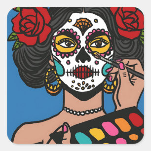 Pegatina Cuadrada Dando la mano a Catrina