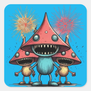 Pegatina Cuadrada Danger Mushrooms