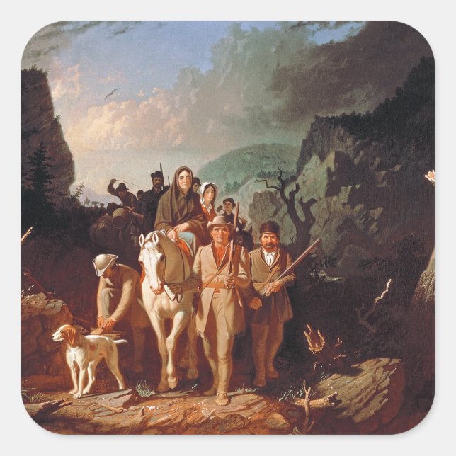 Pegatina Cuadrada Daniel Boone escoltando colonos (Anverso)