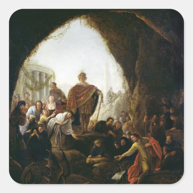Pegatina Cuadrada Daniel Matando al dragón de Baal (Anverso)