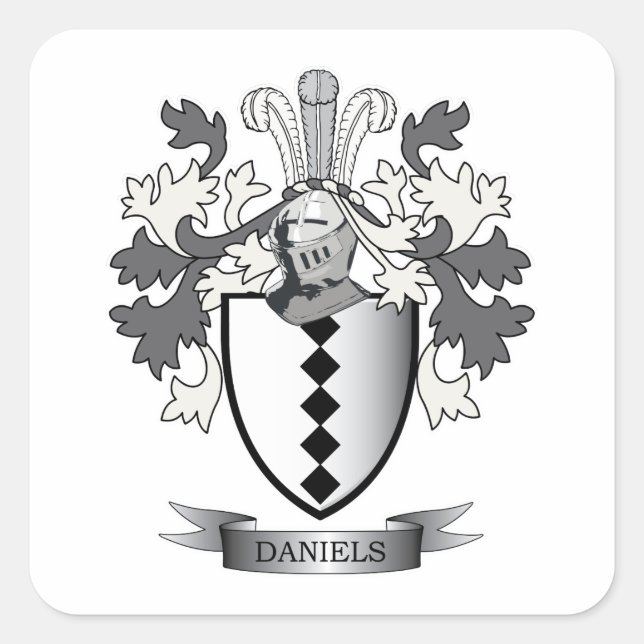 Pegatina Cuadrada Daniels Family Crest Coat of Arms (Anverso)