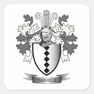 Pegatina Cuadrada Daniels Family Crest Coat of Arms