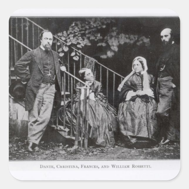Pegatina Cuadrada Dante, Christina, Frances y William Rossetti (Anverso)