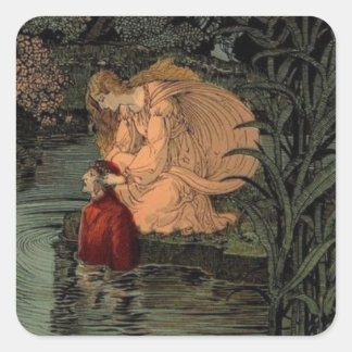 Pegatina Cuadrada Dante con Matilda en el río Lethe