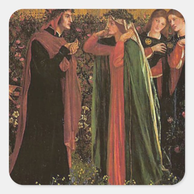 Pegatina Cuadrada Dante conoce a Beatrice (Anverso)