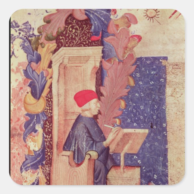 Pegatina Cuadrada Dante escribiendo 'La Divina Comedia' (Anverso)