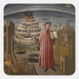 Pegatina Cuadrada Dante frente al Purgatorio del Monte