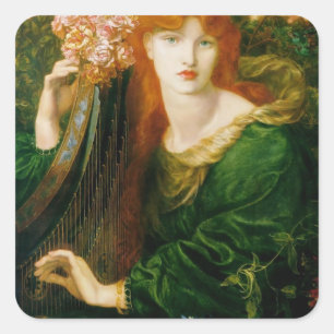Pegatina Cuadrada Dante Gabriel Rossetti- la guirnalda