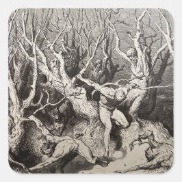 Pegatina Cuadrada Dante ve los bosques de suicidio - Círculo 7 de In