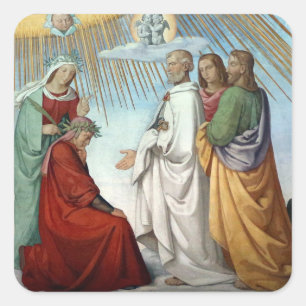 Pegatina Cuadrada Dante y Beatrice llegan a las Estrellas Fijas -