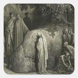 Pegatina Cuadrada Dante y Virgil en el árbol de la glúteo en Purgato