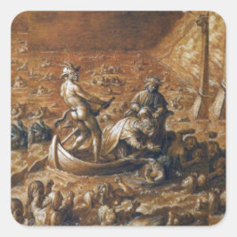 Pegatina Cuadrada Dante y Virgil en el Ferry Styx