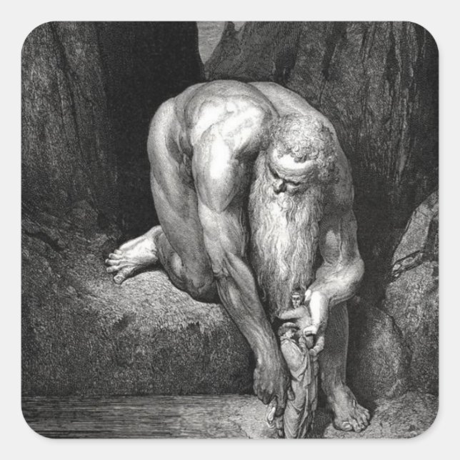 Pegatina Cuadrada Dante y Virgil en la mano de Giant (Anverso)