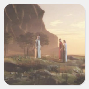 Pegatina Cuadrada Dante y Virgil se reúnen con Cato en Purgatorio