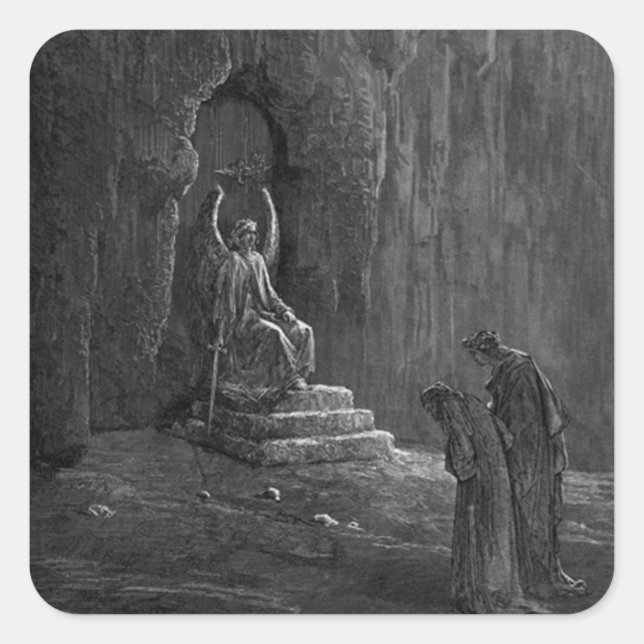 Pegatina Cuadrada Dante y Virgilia en las puertas del Purgatorio (Anverso)