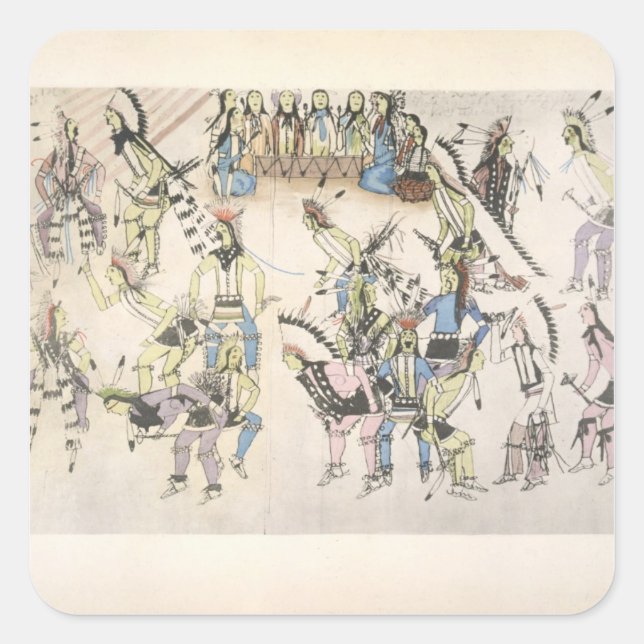 Pegatina Cuadrada Danza de hierba (tinta sobre papel) (Anverso)